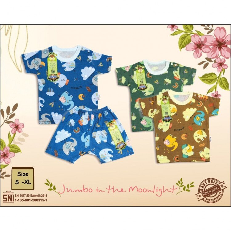 Paket Setelan Baju Bayi Pendek Kancing Pundak Ridges Jumbo In The Moonlight / Baju Santai Anak / Setelan Oblong Anak Unisex