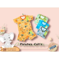 Paket Setelan Baju Bayi Pendek Kancing Pundak Ridges Pirates Cats / Baju Santai Anak / Setelan Oblong Anak Unisex