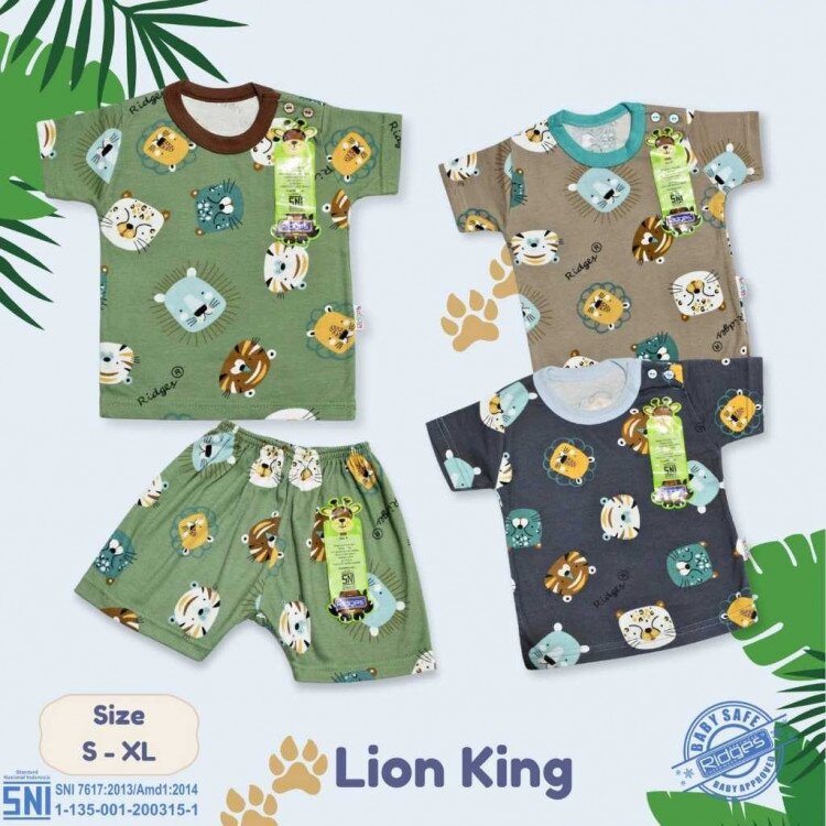 Paket Setelan Baju Bayi Pendek Kancing Pundak Ridges Lion King / Baju Santai Anak / Setelan Oblong Anak Unisex