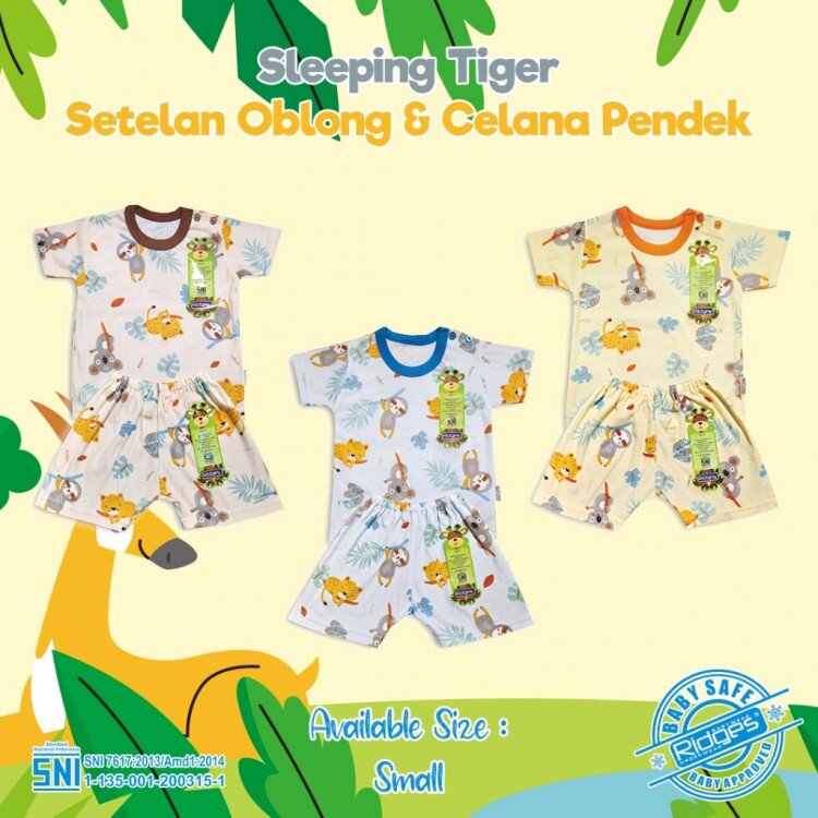 Paket Setelan Baju Bayi Pendek Kancing Pundak Ridges Sleeping Tiger / Baju Santai Anak / Setelan Oblong Anak Unisex