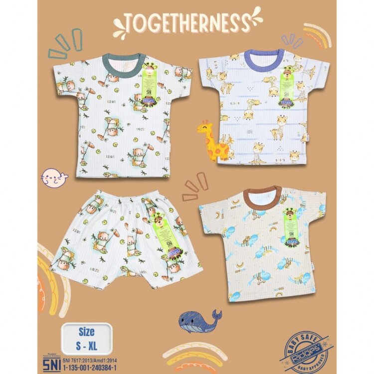 Paket Setelan Baju Bayi Pendek Kancing Pundak Ridges Togetherness / Baju Santai Anak / Setelan Oblong Anak Unisex