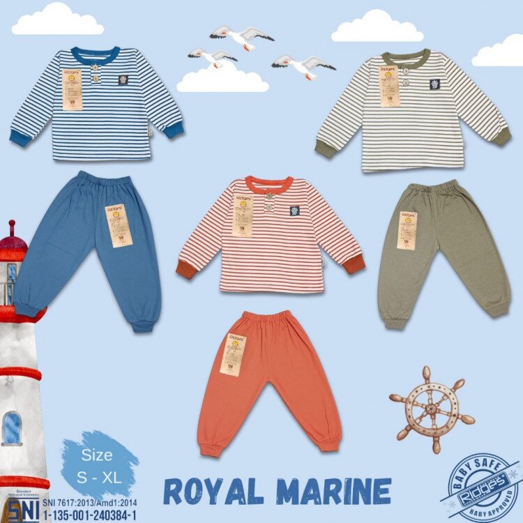 Ridges Setelan Baju Oblong Panjang Anak Salur Kancing Depan Bobok BIG SIZE 1-6 tahunan Royal Marine / Baju Tidur Anak Bobok Kancing Depan Big Size