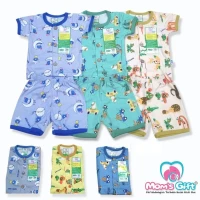 Paket Setelan Baju Bayi Pendek Kancing Depan Moms Gift 3pcs SNI / Piyama Anak Adem Anak 0-2 tahunan/ Baju Santai Anak / Baju Tidur Anak
