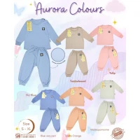Paket Baju Setelan Oblong Panjang Anak Kancing Pundak 3pcs Polos Aurora Colours / Baju Tidur Anak / Piyama Anak Ridges Polos