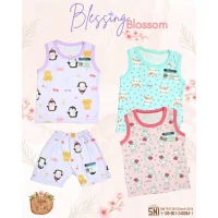 Paket Baju Bayi Setelan Singlet Kutung Anak Ridges 3pcs Blessing Blossom / Setelan Bayi Kutung / Setelan Bayi Anak Perempuan / Baju Bayi adem /