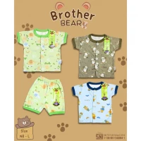 Setelan Baju Bayi Pendek Panjang Kancing Depan RIDGES Brother Bear Newborn - 1 tahunan SNI / Piyama Anak Adem Anak 0-1 tahunan/ Baju Santai Anak