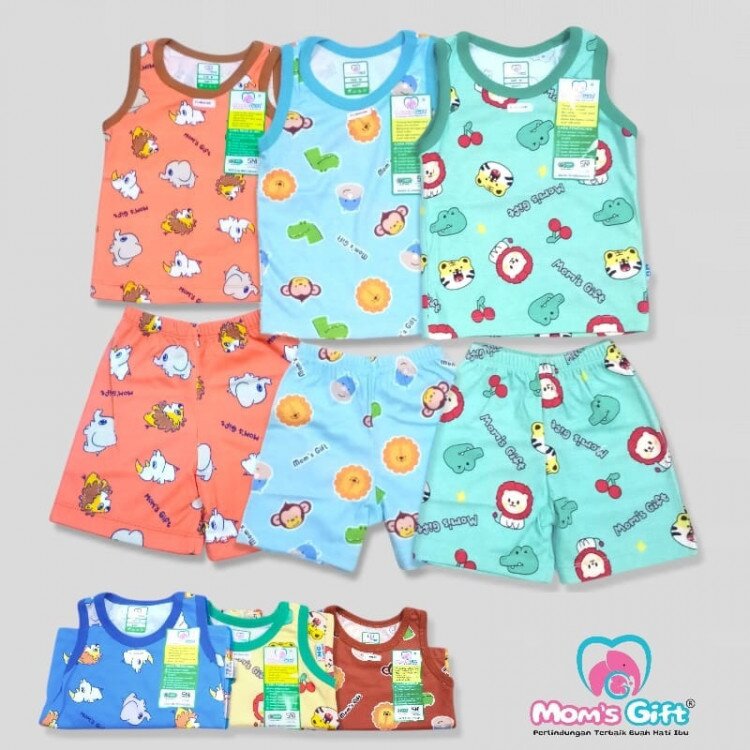 Paket Baju Bayi Setelan Singlet Kutung Kaos Anak Moms Gift Borneo Land / Setelan Bayi Kutung / Setelan Bayi Laki-laki dan Perempuan / Baju Bayi