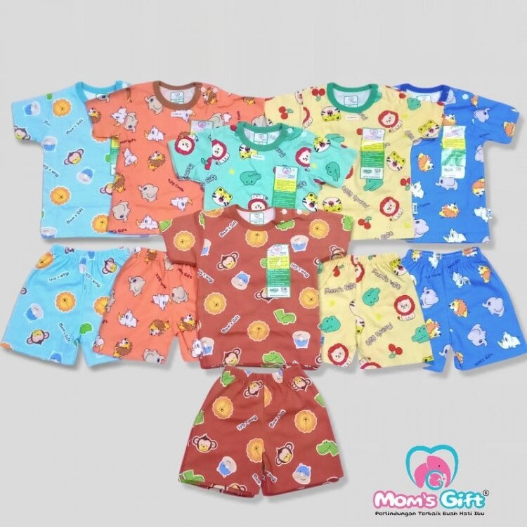 Setelan Baju Bayi Pendek Kancing Pundak Type AQ Series / Baju Santai Anak / Setelan Oblong Anak Unisex