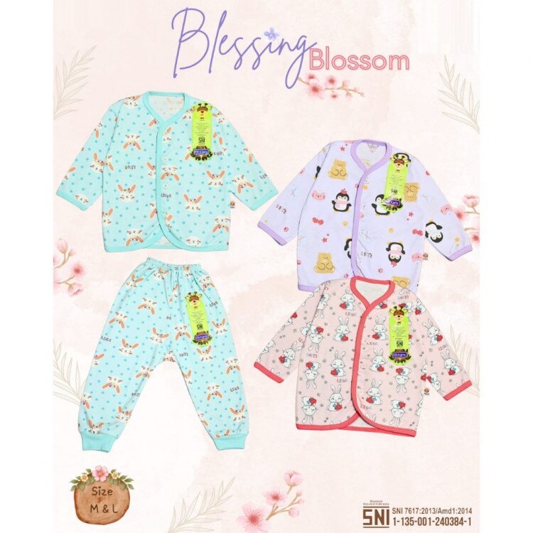 PROMO Setelan Bayi Panjang Anak Perempuan Blessing Blossom / Baju Tidur Anak / Piyama Anak Ridges Kancing Depan SNI
