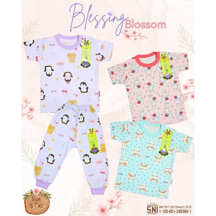 Setelan Baju Bayi Ridges Blessing Blossom / Baju Anak Kancing Pundak Halus dan Adem / Baju Tidur Anak Nyaman Dipakai / Piyama Anak Perempuan Motif