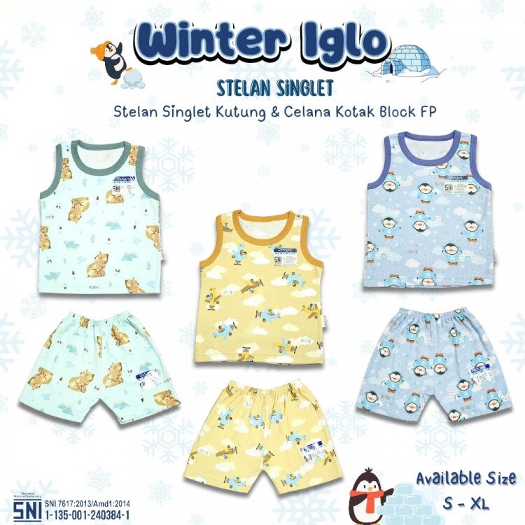 Paket Baju Bayi Setelan Singlet Kutung Anak Ridges 3pcs Winter Iglo / Setelan Bayi Kutung / Setelan Bayi Laki-laki dan Perempuan / Baju Bayi adem