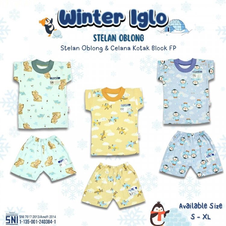 Paket Setelan Baju Bayi Pendek Ridges Winter Iglo / Baju Santai Anak / Setelan Kaos Anak Ridges SNI Adem