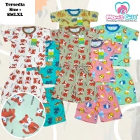 PROMO Setelan Baju Bayi Pendek Kancing Pundak Moms Gift Seri 475A / Baju Santai Anak / Setelan Oblong Anak Unisex