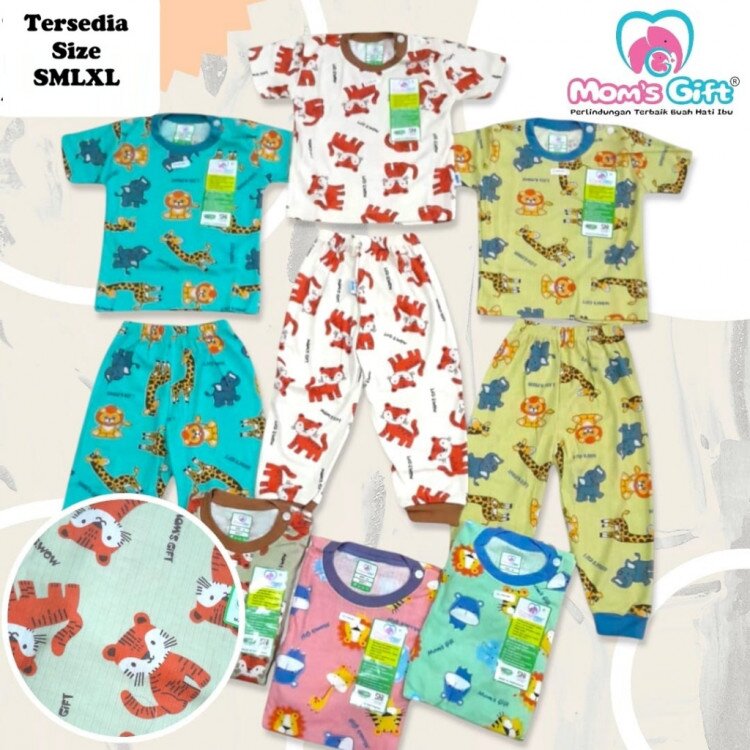 Setelan Baju Bayi Pendek Celana Panjang Moms Gift Seri 475A / Baju Anak Kancing Pundak / Baju Tidur Anak / Piyama Anak Unisex