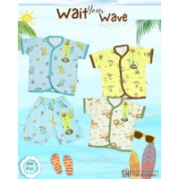 PROMO Setelan Baju Bayi Pendek Kancing Depan Wait Your Wave RIDGES SNI