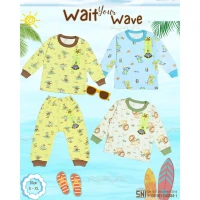 Setelan Oblong Panjang Anak Kancing Pundak Ridges Wait Your Wave SNI / Baju Tidur Anak Adem dan Halus / Piyama Anak Unisex Ridges Nyaman dipakai