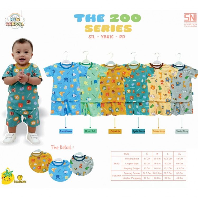 Setelan Baju Bayi Pendek Kancing Pundak Yellow Berry C / Baju Santai Anak / Setelan Oblong Anak Unisex