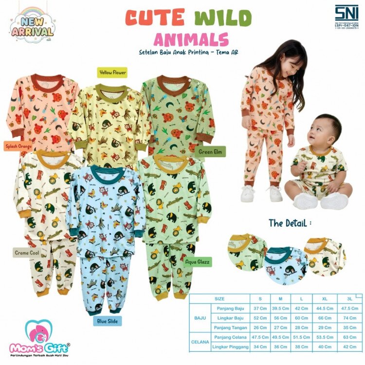 Piyama Baju Bayi Setelan Panjang Anak Kancing Pundak Type AR Series Cute Wild Animals / Piyama Anak / Baju Bayi Panjang / Baju Tidur Anak
