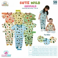 Setelan Baju Bayi Pendek Celana Panjang Kancing Pundak Type AR Series Cute Wild Animals / Baju Anak Kancing Pundak / Baju Tidur Anak / Piyama