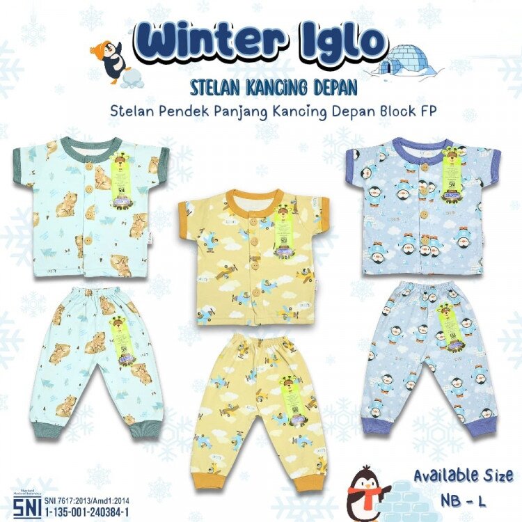 Setelan Baju Bayi Pendek Panjang Kancing Depan RIDGES Winter Iglo Newborn - 1 tahunan SNI / Piyama Anak Adem Anak 0-1 tahunan/ Baju Santai Anak