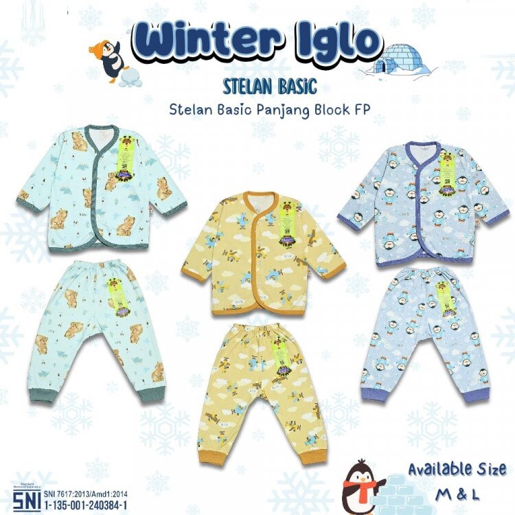 PROMO Setelan Bayi Panjang Winter Iglo / Baju Tidur Anak / Piyama Anak Ridges Kancing Depan SNI