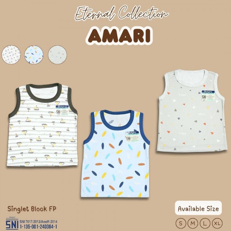 Promo Paket Baju Atasan Singlet Anak Ridges Motif Amari 3pcs SNI