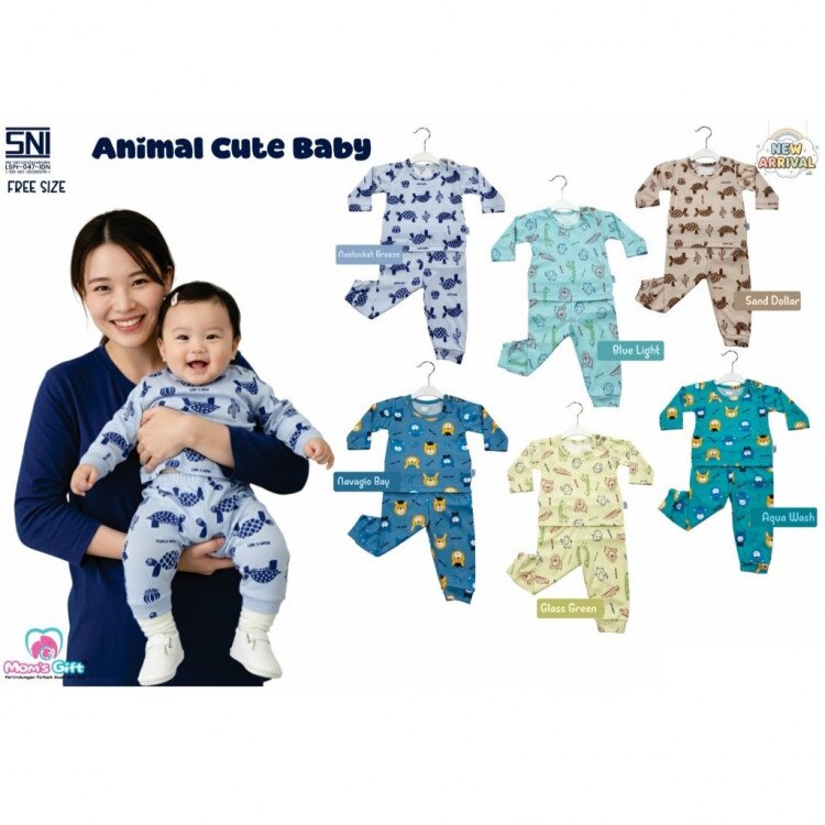 PROMO Setelan Baju Bayi Panjang Kancing Pundak Moms Gift Animal Cute Baby / Piyama Anak / Baju Tidur Anak Unisex
