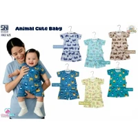 PROMO Setelan Baju Bayi Pendek Kancing Pundak Moms Gift Animal Cute Baby / Baju Santai Anak / Setelan Oblong Anak Unisex