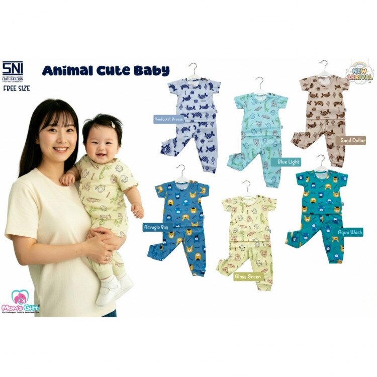PROMO Setelan Baju Bayi Pendek Penjang Kancing Pundak Moms Gift Animal Cute Baby / Baju Santai Anak / Setelan Oblong Anak Unisex