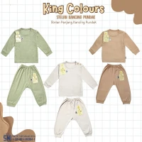 Paket Baju Setelan Oblong Panjang Anak Kancing Pundak 3pcs Polos King Colours / Baju Tidur Anak / Piyama Anak Ridges Polos King Colours