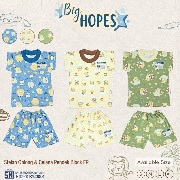 Paket Setelan Baju Bayi Pendek Ridges Big Hopes / Baju Santai Anak / Setelan Kaos Anak Ridges SNI Adem