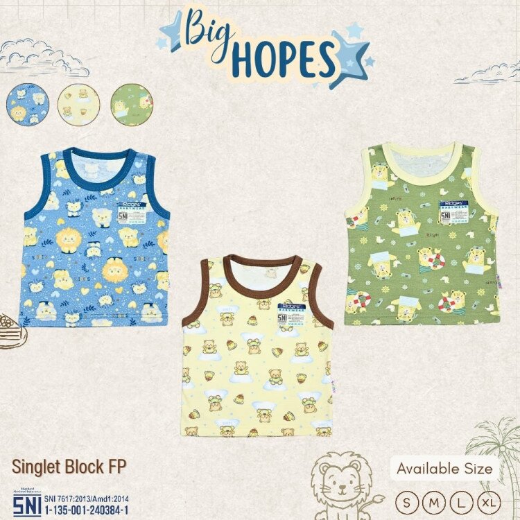Promo Paket Baju Atasan Singlet Anak Ridges Motif Big Hopes 3pcs SNI