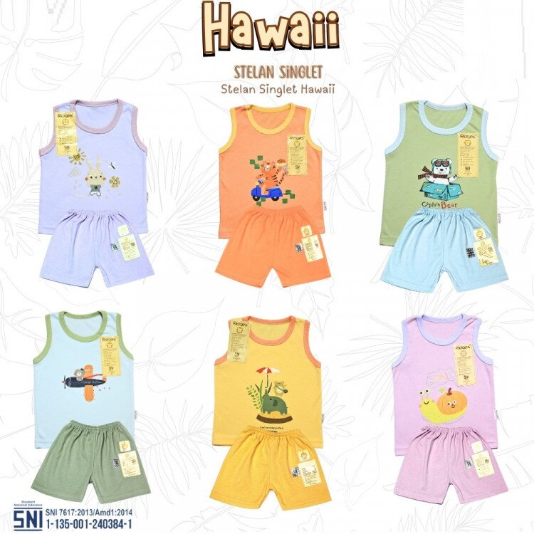 Baju Setelan Anak Singlet Ridges Hawaii / Baju Bayi Adem Lembut ber-SNI