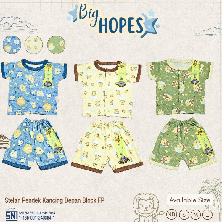 Setelan Baju Bayi Pendek Panjang Kancing Depan RIDGES Big Hopes Newborn - 1 tahunan SNI / Piyama Anak Adem Anak 0-1 tahunan/ Baju Santai Anak