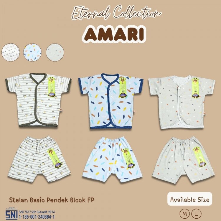 PROMO Setelan Baju Bayi Pendek Kancing Depan Amari RIDGES SNI