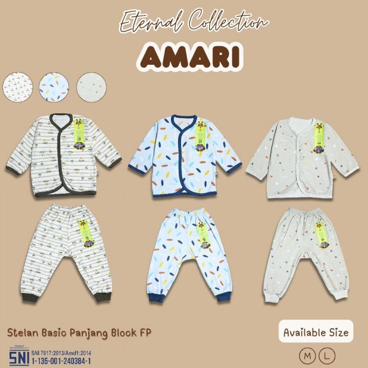 PROMO Setelan Bayi Panjang Amari / Baju Tidur Anak / Piyama Anak Ridges Kancing Depan SNI