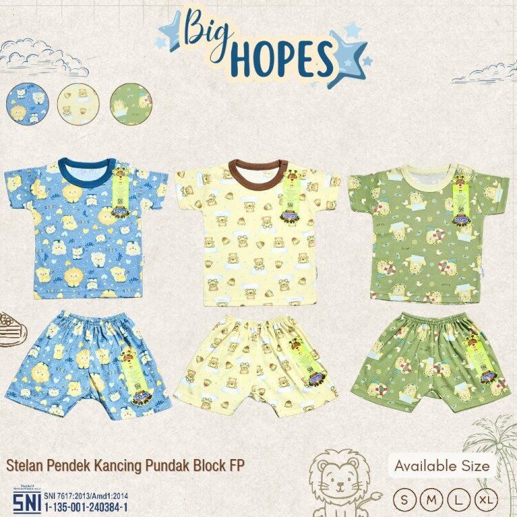 Paket Setelan Baju Bayi Pendek Kancing Pundak Ridges Big Hopes / Baju Santai Anak / Setelan Oblong Anak Unisex