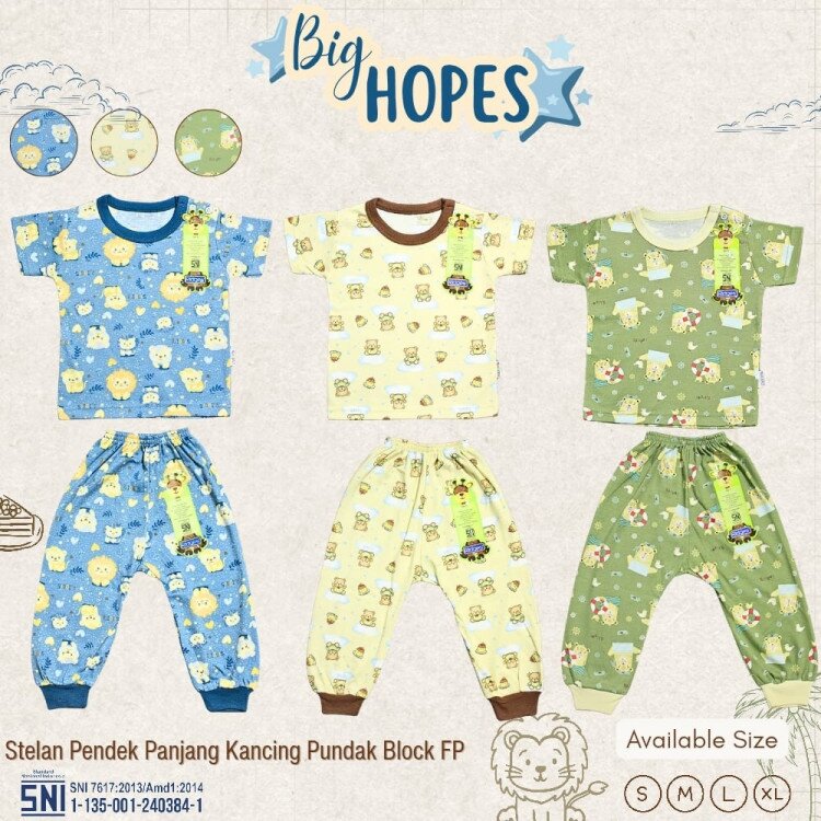 Setelan Baju Bayi Ridges Big Hopes / Baju Tidur Anak Kancing Pundak Halus dan Adem / Baju Tidur Anak Nyaman Dipakai / Piyama Anak Laki-Laki