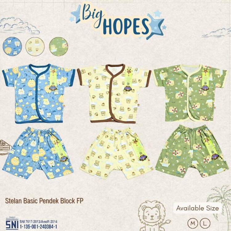 PROMO Setelan Baju Bayi Pendek Kancing Depan Big Hopes RIDGES SNI