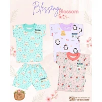 Paket Setelan Baju Bayi Pendek Ridges Blessing Blossom / Baju Santai Anak Perempuan / Setelan Kaos Anak Ridges SNI Adem
