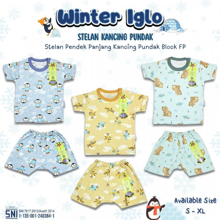 Paket Setelan Baju Bayi Pendek Kancing Pundak Ridges Winter Iglo / Baju Santai Anak / Setelan Oblong Anak Unisex