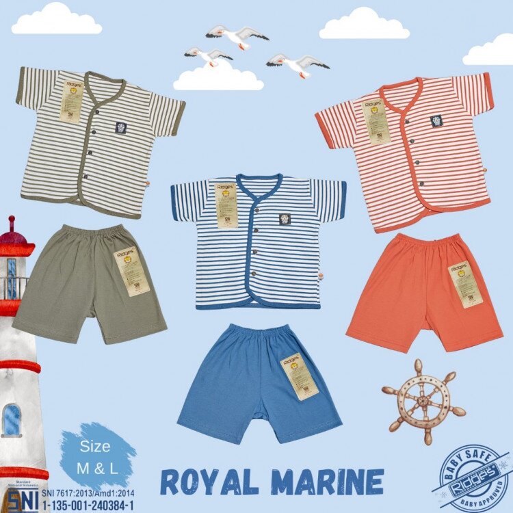 PROMO Setelan Baju Bayi Pendek Kancing Depan Royal Marine RIDGES SNI