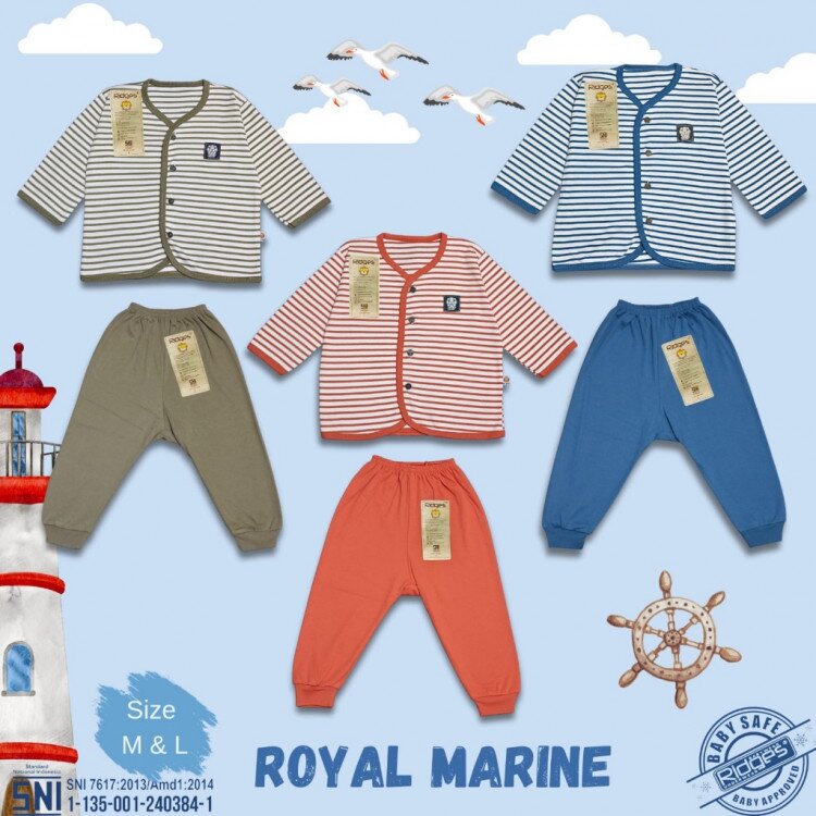 PROMO Setelan Bayi Panjang Royal Marine / Baju Tidur Anak / Piyama Anak Ridges Kancing Depan SNI