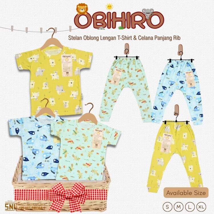 Setelan Baju Bayi Ridges Pendek Panjang Obihiro (Celana Model Legging) / Baju Anak Bahan Tipis Halus dan Adem / Baju Tidur Anak Nyaman Dipakai /