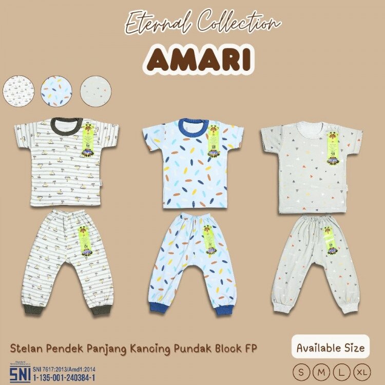 Setelan Baju Bayi Ridges Amari / Baju Tidur Anak Kancing Pundak Halus dan Adem / Baju Tidur Anak Nyaman Dipakai / Piyama Anak Laki-Laki Perempuan