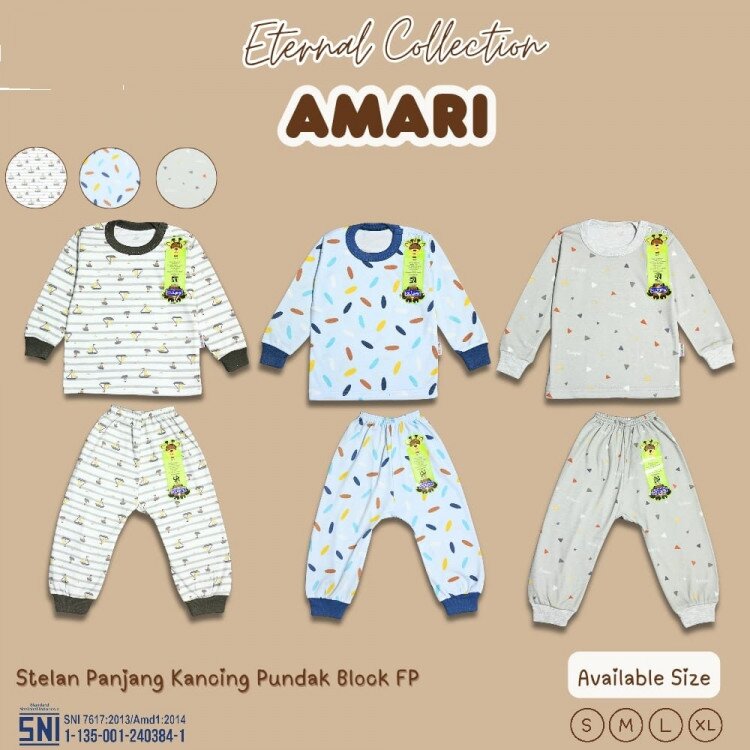 Setelan Oblong Panjang Anak Kancing Pundak Ridges Amari SNI / Baju Tidur Anak Adem dan Halus / Piyama Anak Unisex Ridges Nyaman dipakai