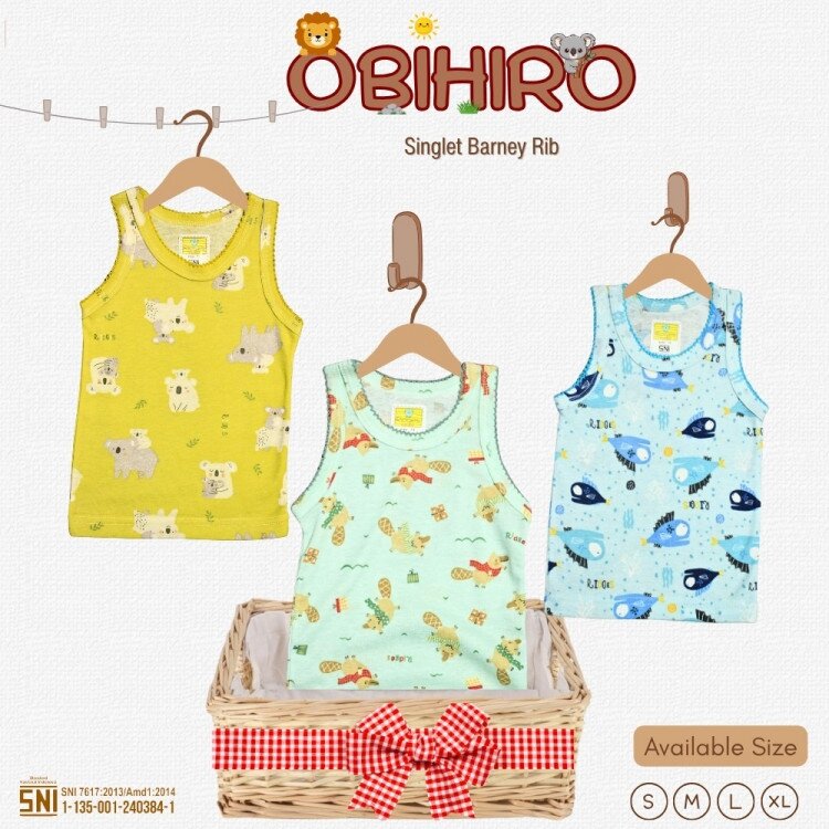 Singlet Anak Ridges Barney Motif Obihiro 3pcs / Singlet Bayi 3pcs