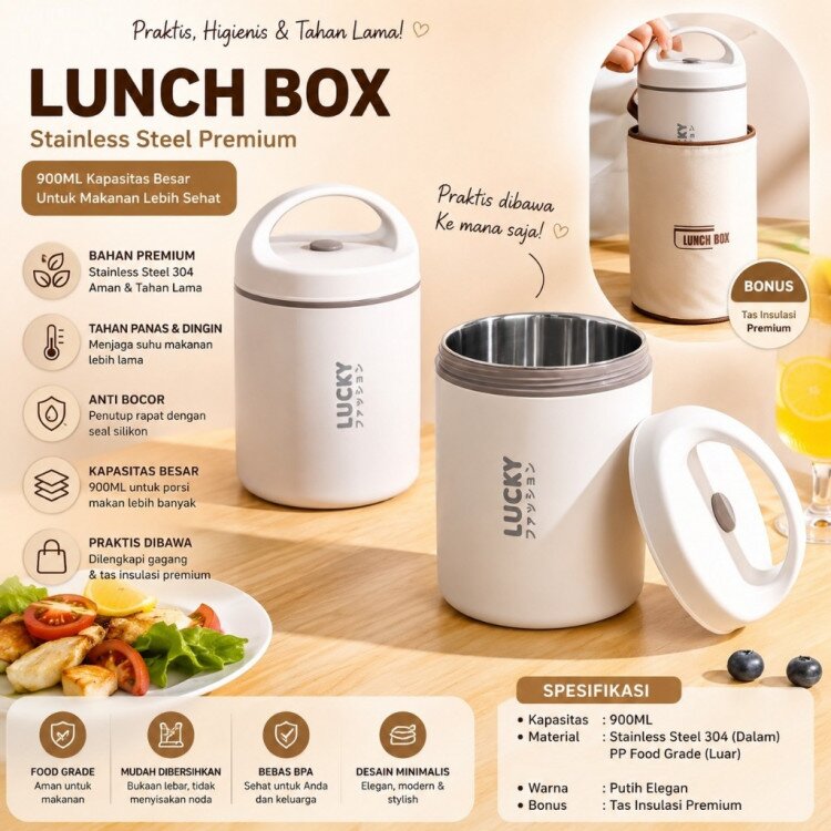 Tempat Bubur + Tas Aluminium Foil / Tempat Sop / Lunch Box Stainless