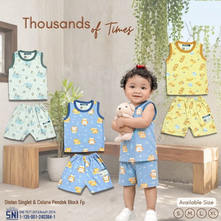 Paket Baju Bayi Setelan Singlet Kutung Anak Ridges 3pcs Thousand Of Times / Setelan Bayi Kutung / Setelan Bayi Laki-laki dan Perempuan / Baju Bayi