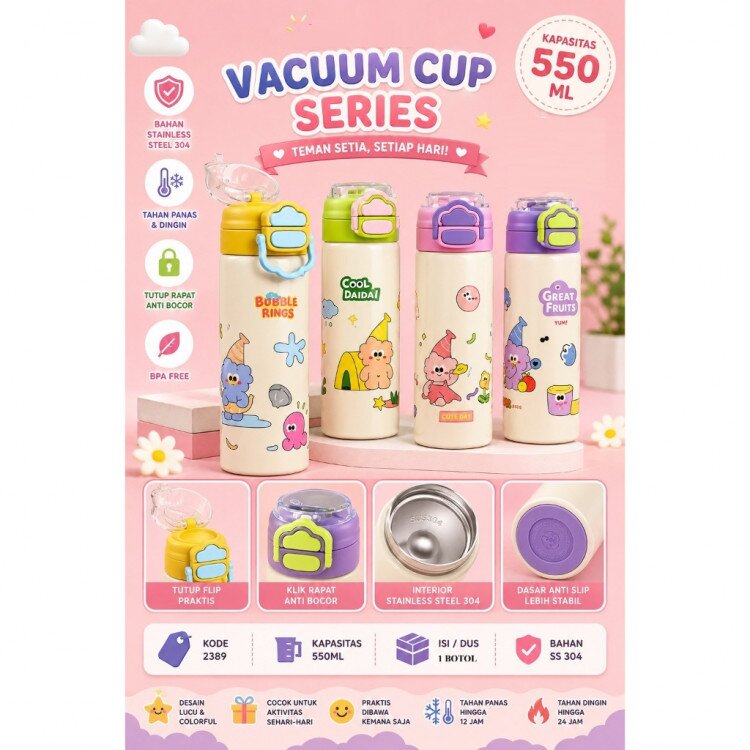 Botol Minum Tumbler Sedotan Termos Tahan Panas Dingin 500ml / Tumbler Bottle 2in1 Stainless Steel 2389